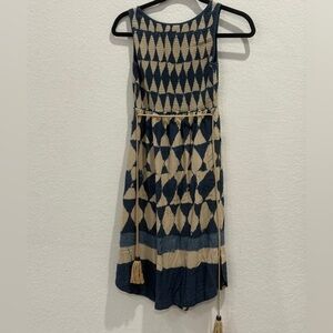 Maeve Geometric Blue and Cream Midi Dress